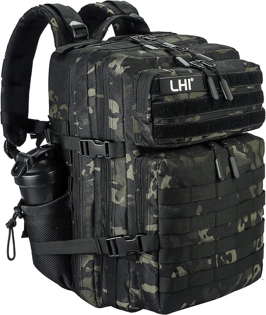 LHI Military Tactical Backpack for Men and Women 45L Army 3 Days Assault Pack Bag Large Rucksack with Molle System - Black CP