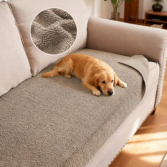 H.VERSAILTEX Non Slip Pet Couch Cover Chenille Dog Bed Protector Thick Soft Sofa Slipcover Pet Friendly Washable Couch Cushion Covers for Pets (30" x 70", Sand)
