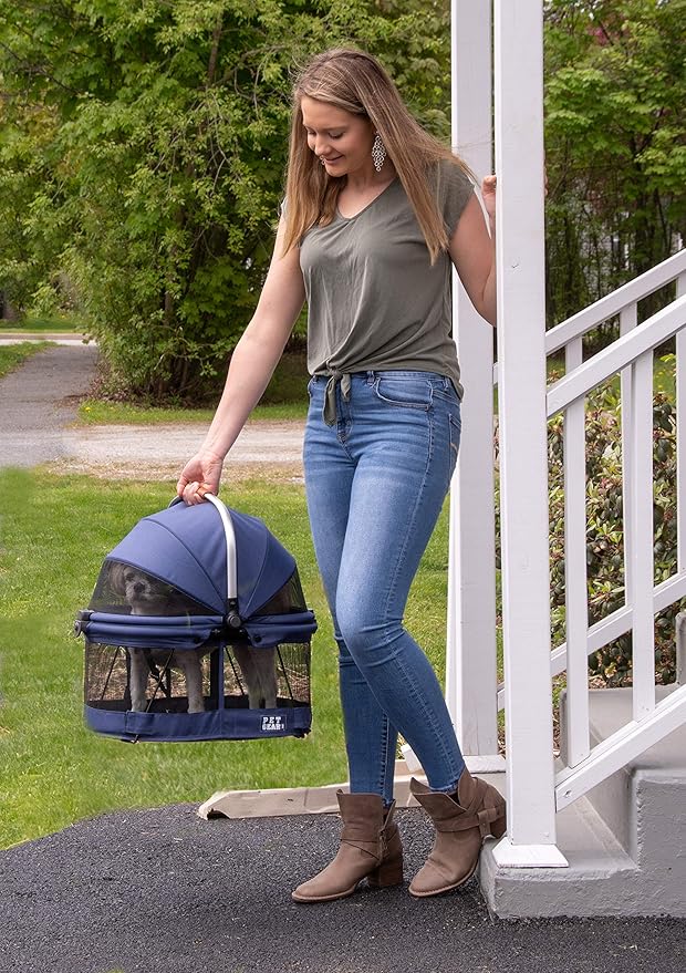 Pet Gear No-Zip View 360 Pet Carrier & Car Seat, Navy, 20" | Push Button Entry, For Small Dogs & Cats, 360 Degree Visibility, Safety Carrier