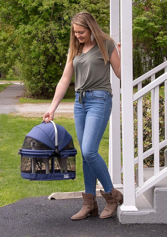 Pet Gear No-Zip View 360 Pet Carrier & Car Seat, Navy, 20" | Push Button Entry, For Small Dogs & Cats, 360 Degree Visibility, Safety Carrier