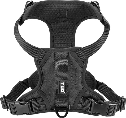 TUG No-Pull Dog Harness, 2 Leash Clips + Padded Handle (Small, Black) | Water-Resistant Padded Interior | No-Pull Front Clip | Padded Back Handle | Adjustable Straps