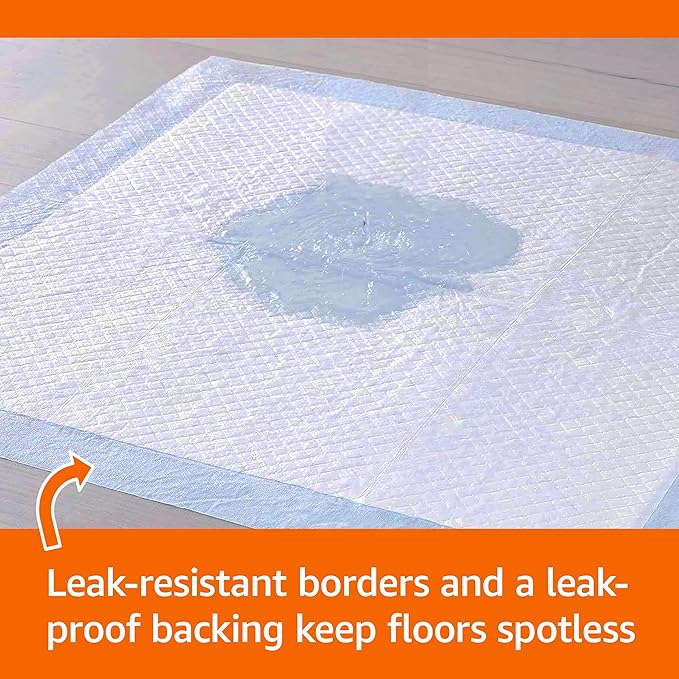 Amazon Basics Leak-Proof Dog and Puppy Potty Training Pee Pads with Quick-Dry 5-Layer Surface, Standard Absorbency, Giant Size, 27.5 x 44 Inch, Blue & White, 40-Pack
