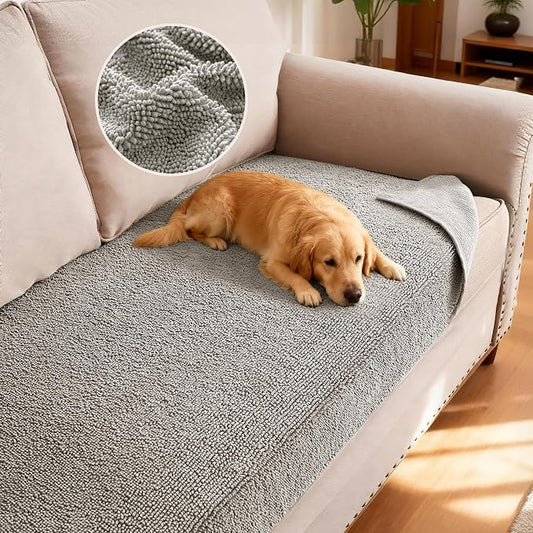 H.VERSAILTEX Non Slip Pet Couch Cover Chenille Dog Bed Protector Thick Soft Sofa Slipcover Pet Friendly Washable Couch Cushion Covers for Pets (30" x 53", Dove)