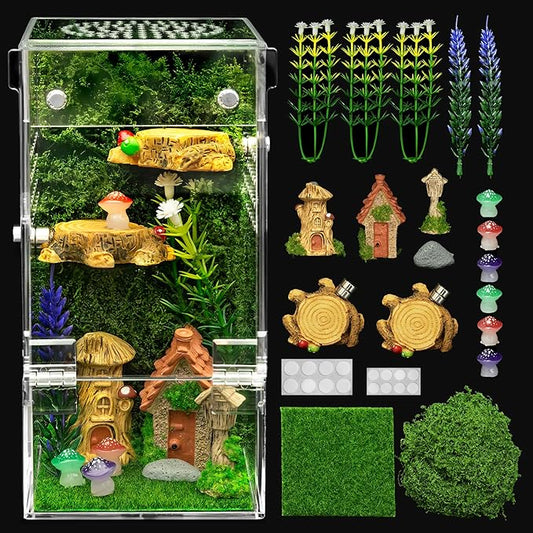 Jumping Spider Enclosure Kit,Escape Proof Reptile Tank,Praying Mantis Terrariums,Transparent Acrylic Complete Bug Habitat,Arboreal Tarantula Cribs Cage,Insect Starter Container,Critter Keeper