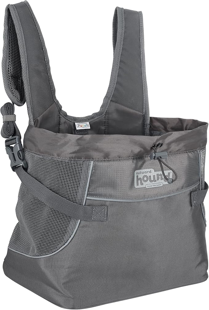 Outward Hound PupPak Dog Front Carrier, Gray, Small, 12" x 11.5" x 7.5" | Hands-Free Pet Backpack, Water-Resistant, Breathable Mesh, Safety Clip, Hiking & Camping, Small Dogs up to 10 lbs