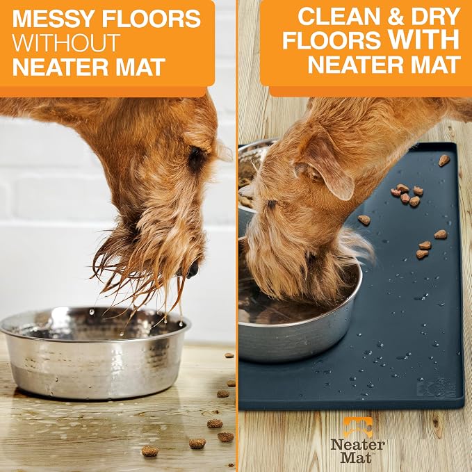 Neater Pet Brands Neater Mat Pet Mats for Food and Water, Cat & Dog Bowl Mat Waterproof Silicone, Feeding Tray, Dog Food Mats for Floors, Placemat w/Raised Edge for Under Bowls, 32" x 24", Slate Blue