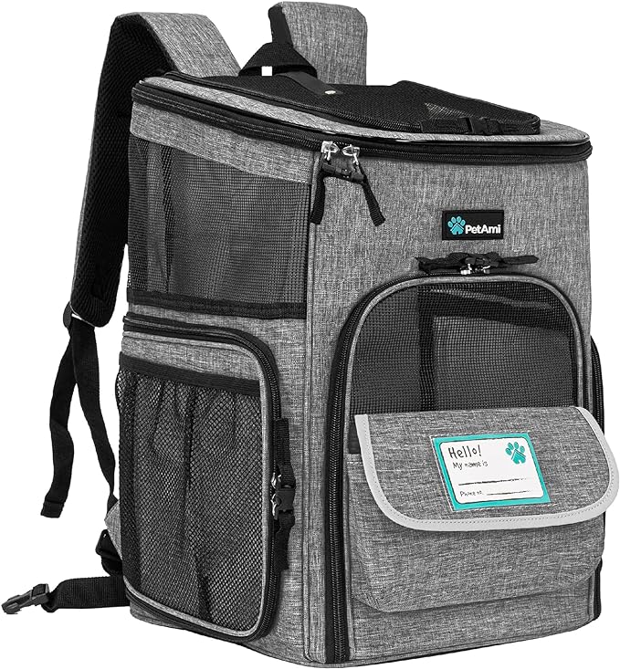 PetAmi Dog Backpack Carrier, Airline Approved 4-Way Entry Cat Backpack Carrier, Ventilated Mesh, Collapsible Pet Carrier for Small Puppy, Kitten, Hiking, Travel Car, Vet, up to 18 lbs, Heather Gray
