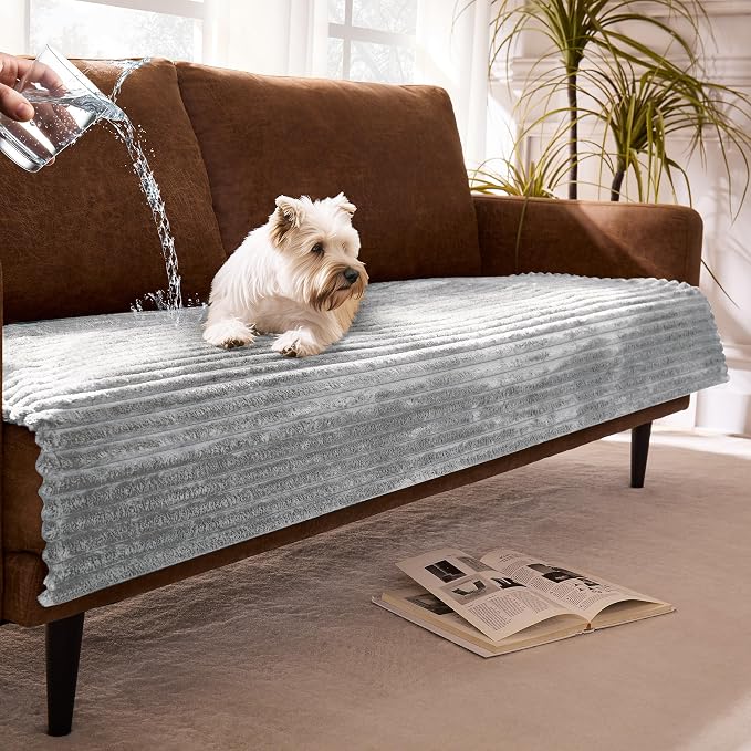 Dual Non-Slip Couch Cover for Dogs Waterproof, Fuzzy Soft Pet Couch Covers for Sofa 3 Cushion, Pet Friendly Soft Dog Bed Covers Sofa Cover Washable (Seagull Gray, 33" x 75" 1 Pack)