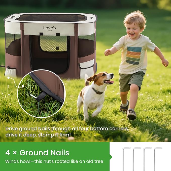 Love's cabin Pet Puppy Dog Playpen, Small Dog Tent Crates Cage Indoor/Outdoor, Portable Exercise Playpen for Cat, Foldable Pop Up Dog Kennel Playpen with Carring Case (S, Brown)