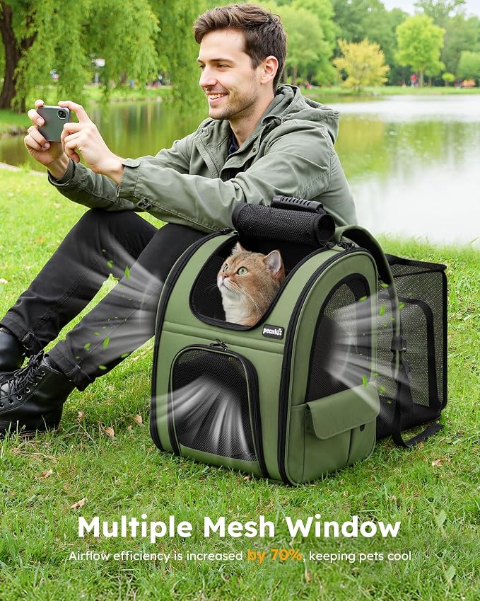 pecute Pet Backpack Expandable, Cat Carrier Backpack with Breathable Window | Durable Oxford Cloth, Lockable Zipper,Use for Pet Under 11 lbs to Travel