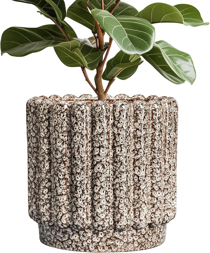 Ceramicfor Ceramic Planter, 12 Inch, Leopard Print White | Round Flower Pot, Drainage Hole, Indoor & Outdoor Plants, Porch Decor, HouseWarming Gift