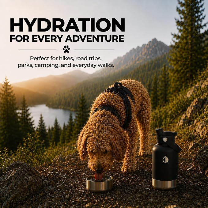 32 oz. Dog Water Bottle, Insulated Dog Travel Water Bottle, Stainless Steel Pet Water Bottle Dispenser, Portable Food and Water Bowl for Dogs for Walking Dog Canteen Travel Kit