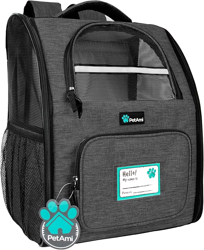PetAmi Dog Backpack Carrier for Small Medium Dogs Large Cats up to 18 lbs, 2 Side Entry, Structured No-Collapse Frame, Airline Approved Ventilated Pet Backpack for Hiking Camping Travel, Charcoal