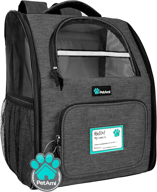 PetAmi Dog Backpack Carrier for Small Medium Dogs Large Cats up to 18 lbs, 2 Side Entry, Structured No-Collapse Frame, Airline Approved Ventilated Pet Backpack for Hiking Camping Travel, Charcoal