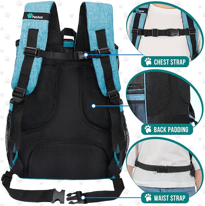 PetAmi Dog Backpack Carrier, Airline Approved 4-Way Entry Cat Backpack Carrier, Ventilated Mesh, Collapsible Pet Carrier for Small Puppy, Kitten, Hiking, Travel Car, Vet, up to 18 lbs, Turquoise