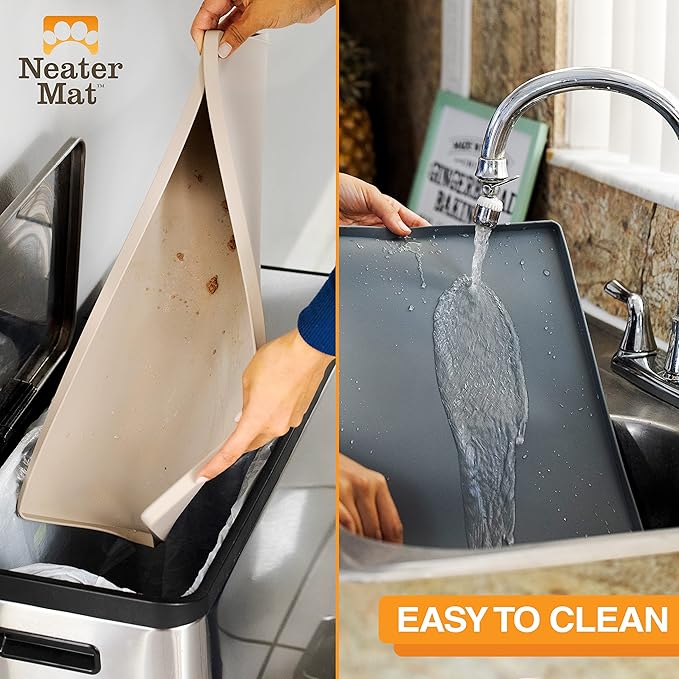 Neater Pet Brands Neater Mat Pet Mats for Food and Water, Cat & Dog Bowl Mat Waterproof Silicone, Feeding Tray, Dog Food Mats for Floors, Placemat w/Raised Edge for Under Bowls, 32" x 24", Cream