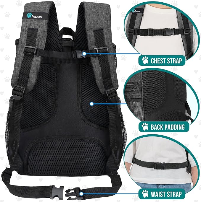PetAmi Dog Backpack Carrier, Airline Approved 4-Way Entry Cat Backpack Carrier, Ventilated Mesh, Collapsible Pet Carrier for Small Puppy, Kitten, Hiking, Travel Car, Vet, up to 18 lbs, Charcoal Gray