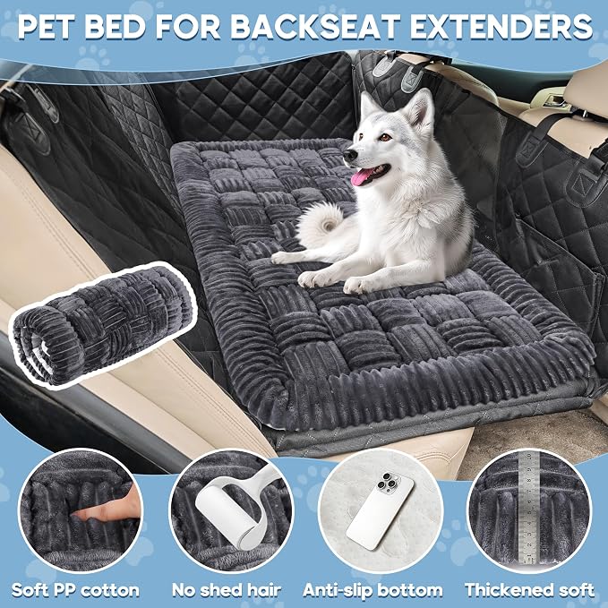 Dog Car Bed Mat Non-Slip Backseat Extender Dog Bed 50" x24.6" Gray | Travel Bed for Dogs，Chew-Resistant, Easy Clean & Scratch-Proof, Comfort Design, Fits Trucks/Sedans/SUVs