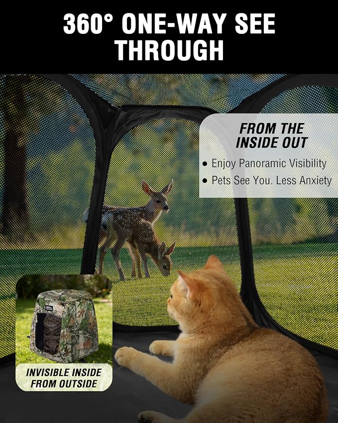 Portable Assembly-Free Cat Pop Up Tent, Ventilation Outdoor Indoor Cat House with Detachable Toy Ball, Sunshade Camping Pet Tent for Cats with Non-Slip Cushion Up to 15LB