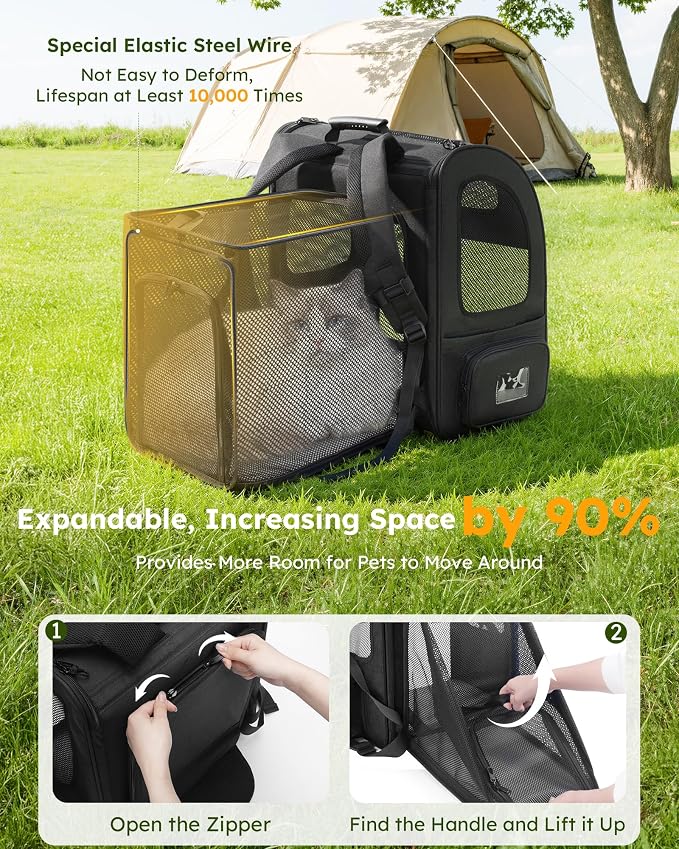 pecute Cat Backpack Expandable, Cat Carrier Backpack Acrylic Window, XL | Durable Oxford Cloth, Lockable Zipper,Use for Pet Under 15 lbs to Travel