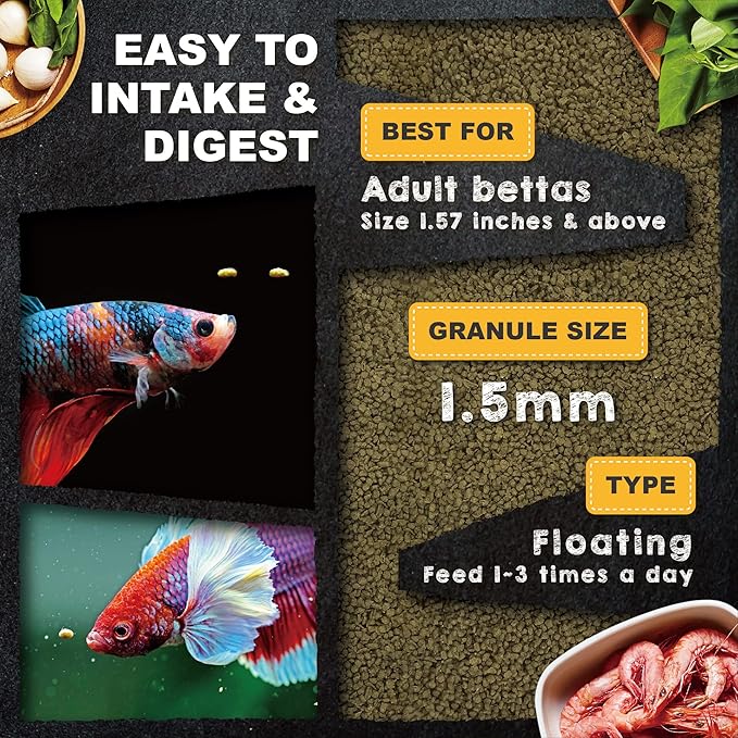 Ultra Fresh Betta Fish Food, Betta Pro Shrimp Patties, 50% Sword Prawns + Akiami Paste Shrimps, All Natural Protein, Rich in Vitamins, Healthy Development and Cleaner Water 0.7 oz