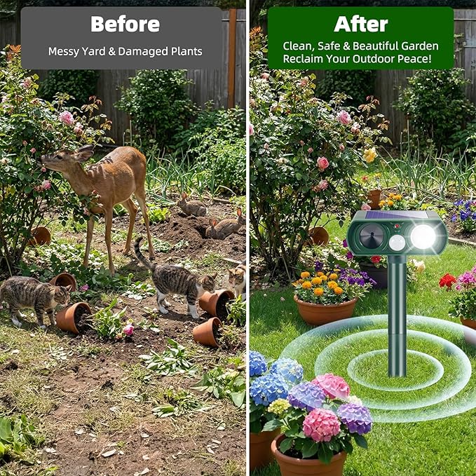 2026 Upgraded Sonic Fortress Pro Deer Repellent Outdoor,Solar Ultrasonic Animal Repellent with Motion Sensor&Flash Light-IP65 Waterproof Raccoon Fortress Pro for Squirrel,Cat-Garden&Yard 2Pack
