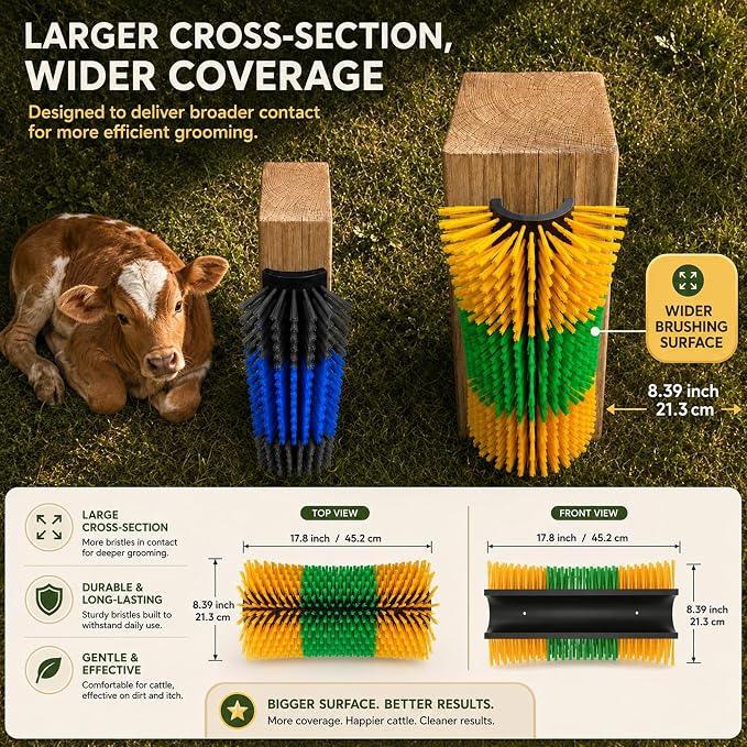 Bionic Curve Livestock Scratching Brush for Cattle, Cows, Goats, Horses and Pigs - Body-Contoured Farm Animal Scratcher Post, Heavy Duty Livestock Grooming Brush with 8 Screws, 2 Pack