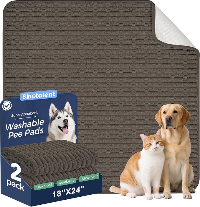 Washable Pee Pads for Dogs Puppy Pad, Coffee 18”x24” 2 Pack | High Absorbent Dog Pee Pad Leak Proof Cat Rugs, Reusable Non Slip Pet Mat, Wee Wee Pads for Training, Crate and Floor