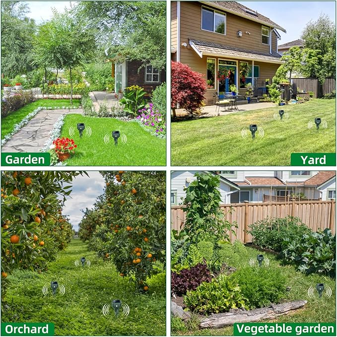 Mole Repellent Solar Powered, 8 Pack Snake & Skunk Repellent for Yard, IP 65 Waterproof Ultrasonic Deterrent Stakes, Get Rid for Rabbit, Gopher, Vole, Chipmunk, Deer, Groundhog for Lawns Garden