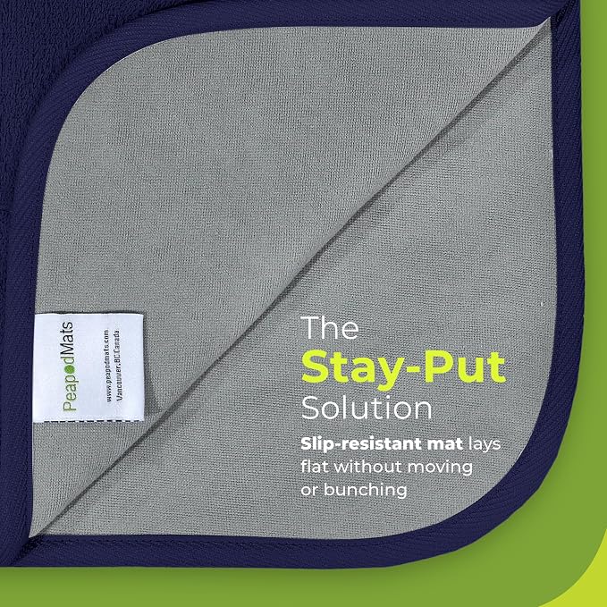 PeapodMats Bedwetting Waterproof Bed Mat, Reusable 3x3 Navy Blue | Washable reusable bed mat for bedwetting, incontinence, kids, adults, pets, and mattress protection