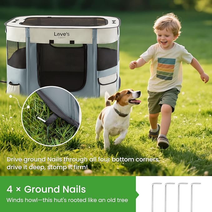 Love's cabin Pet Puppy Dog Playpen, Small Dog Tent Crates Cage Indoor/Outdoor, Portable Exercise Playpen for Cat, Foldable Pop Up Dog Kennel Playpen with Carring Case (S, Gray Green)