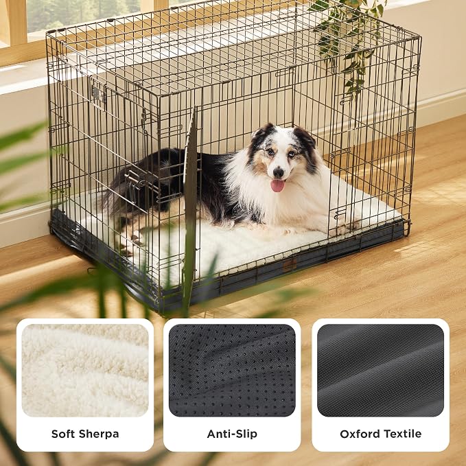 Bedsure XL Dog Bed for Crate, Pet Bed with Washable Cover, 41x27 Inch Grey | Orthopedic Egg Crate Foam, Flat Rectangle Sherpa Mat, Non-Slip Bottom, Comfy Removable Cover, For Extra Large Pets ≤ 65 lbs
