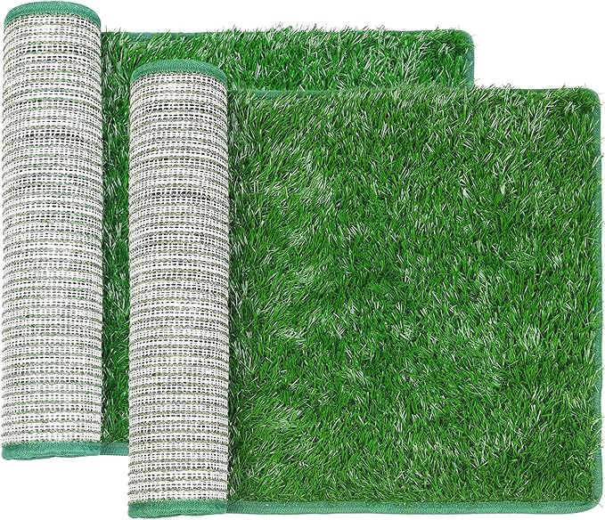 LOOBANI Dog Grass Pee Pads, 18.1x28.1in Artificial Grass Pad for Potty Tray | 2 Pack, Hemmed Edge, Fake Grass for Dogs to Pee On, Washable, Replacement Turf, Outdoor Indoor Pee Grass Patch, Easy to Clean