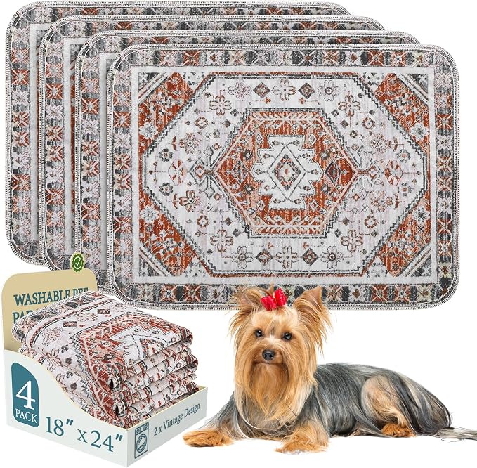 Homimp Washable Pee Pads for Dogs, 4 Pack Reusable Puppy Pads Waterproof,Absorbent and Leakproof Dog Pee Pads,Non Slip Puppy Training Pads, Pet Mat for Floor, Crate, Couch, Whelping, Brown 18"x24"