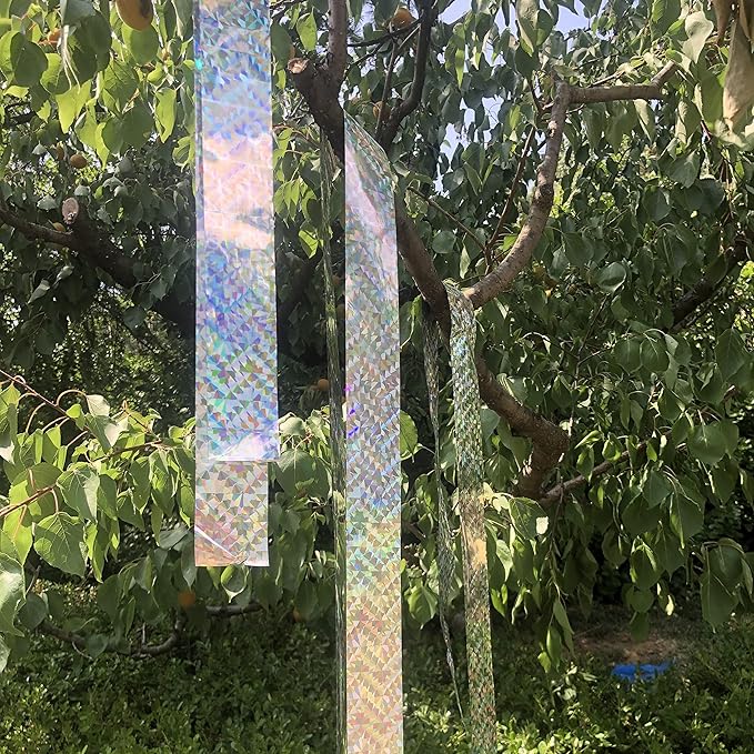 MISSYOUNG Holographic Reflective Ribbon Tape, 0.9in x 260ft, Keeps Away Woodpecker, Pigeon, Hawks, Grackles, Plastic with Paper Coating, Holographic