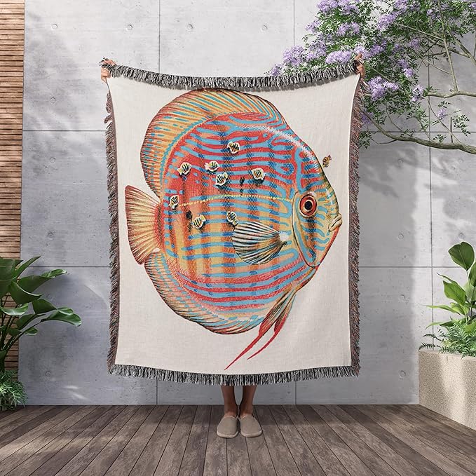 3dRose Discus Fish with Young Feeding Off of The Parent Fish Woven Blanket