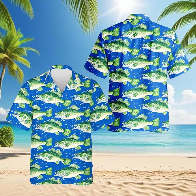 Fishing Crappie Hawaiian Shirt for Men, Button Down Summer Beach Short Sleeve, Fishing Lover Gifts, Sizes S-5XL
