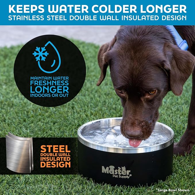 Master Pet Supply Stainless Steel Dog Bowls - 64 oz, Heavy Duty - Pistachio, Double Wall Extra-Thick Insulated, Non-Slip Pet Water Bowl for Dogs, Cats & Pets, Anti Rust Metal, Dish Washer Safe