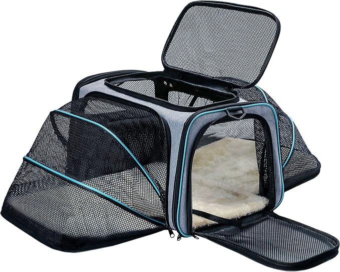 Cat Dog Carrier - Airline Approved Expandable Soft-Sided Pet Carrier with Removable Fleece Pad and Pockets, for Cats/Puppy and Small Animals Large(2 side expandable) | 2 Side Expandable, Removable Fleece Pad, Pockets, For Cats/Puppy Small Animals