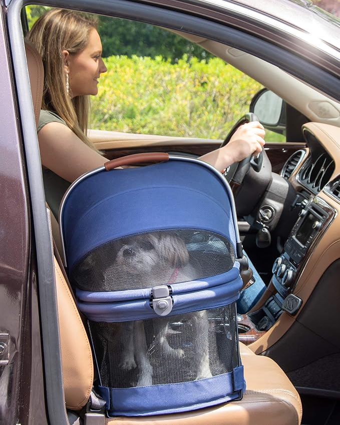 Pet Gear No-Zip View 360 Pet Carrier & Car Seat, Navy, 20" | Push Button Entry, For Small Dogs & Cats, 360 Degree Visibility, Safety Carrier