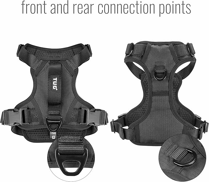 TUG No-Pull Dog Harness, 2 Leash Clips + Padded Handle (Medium, Black) | Water-Resistant Padded Interior | No-Pull Front Clip | Padded Back Handle | Adjustable Straps