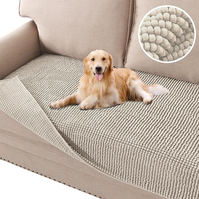 H.VERSAILTEX Plush Chenille Dog Bed Cover Thick Soft Sofa Cover for 3 Cushion Couch Anti Slip Couch Cover Furniture Protector for Dog, Pet, Cat (35" x 74", Island Fossi)