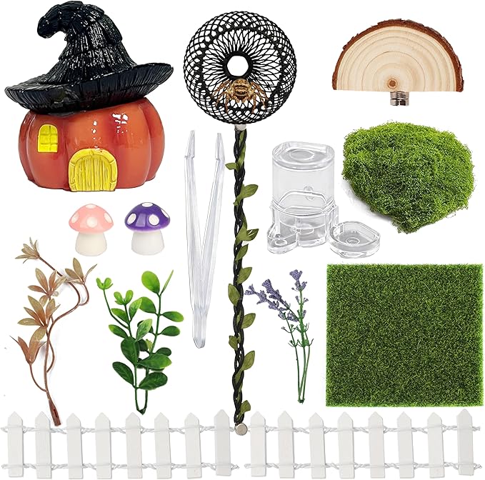 Jumping Spider Enclosure Accessories Kit, 15-in-1 Multifunctional Tarantula Habitat Decor Set with Hideouts, Plants, Ledge, Water Dish, Climbing Rope, Terrarium Decorations for Small Spiders