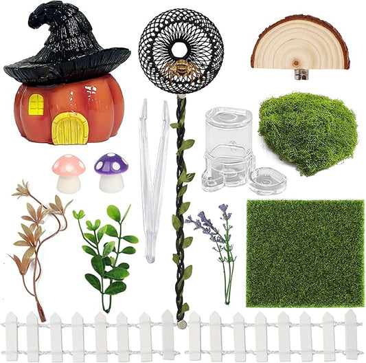 Jumping Spider Enclosure Accessories Kit, 15-in-1 Multifunctional Tarantula Habitat Decor Set with Hideouts, Plants, Ledge, Water Dish, Climbing Rope, Terrarium Decorations for Small Spiders