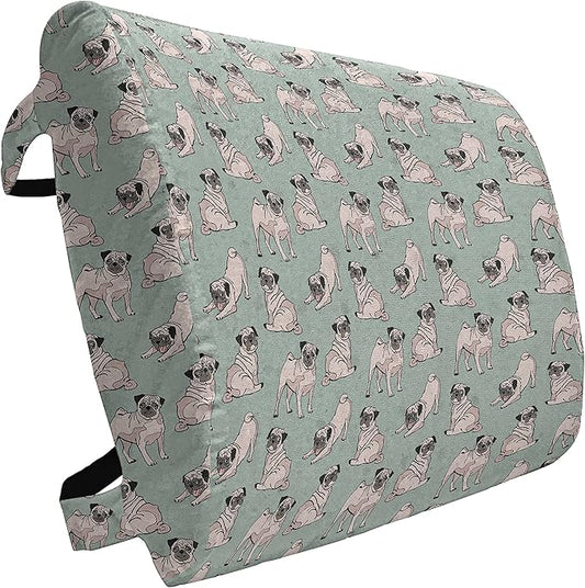 Ambesonne Pug Lumbar Back Support Pillow, Dogs Various States Sitting Standing Stretching Cartoon Style Pet Drawing, High Density Foam for Office Chairs Car Seats, 14" x 13", Turquoise