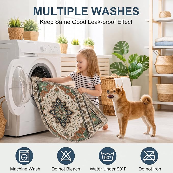 4PACK Washable Pee Pads for Dogs,Great Urine Absorbent Reusable Puppy Training Pads,Waterproof,Leak-Proof & Non-Slip Potty Pads for Whelping,Crate,Playpen,Bed.(Dark Teal Floral,24"x36")