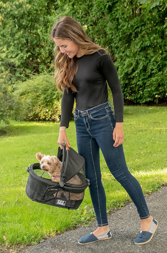 Pet Gear No-Zip View 360 Pet Carrier & Car Seat, Jet Black, 15" | Ultra Lite, Push Button Entry, For Small Dogs & Cats, 360 Degree Visibility, Safety Carrier