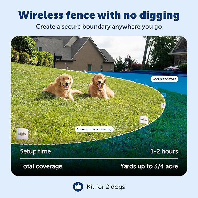 PetSafe Stay & Play 2-Dog Compact Wireless Fence - Portable & No-Dig - Includes 2 Collars - Covers Up to 3/4 Acre - for Dogs 5lb+