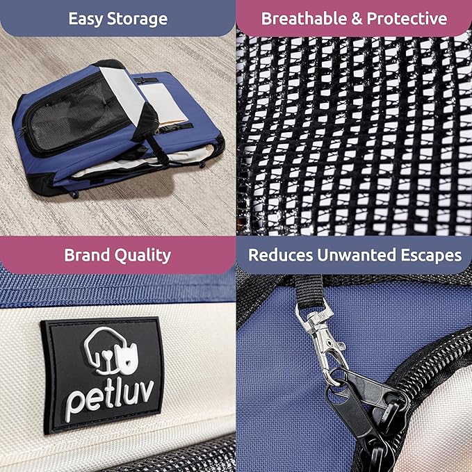 Dog & Cat Carrier, Large, Navy | Soft-sided, Fits Large Cat, 2 Cats, or Medium Dog Comfortably, Great for Travel & Vet Visits, Privacy Windows, Removable Bed