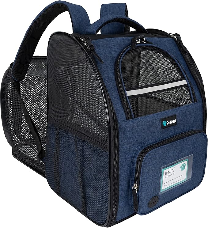 PetAmi Expandable Dog Backpack Carrier for Cats & Pets, Breathable Cat Carrier Backpack with Top Window & Multi-Entry, Ventilated Foldable Travel Carrier for Small Medium Pets up to 18 lbs, Navy
